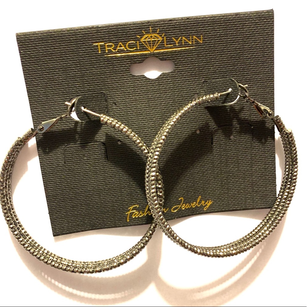 Traci Lynn Triple Play Hematite Metal Earrings